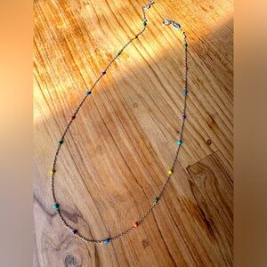 Bone levy 14k gold enamel dainty beaded necklace